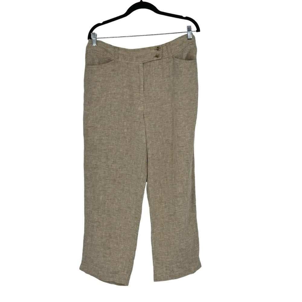 *Vintage Women’s Jones New York Size 14 Brown/Tan Micro Striped 100% Linen Pants